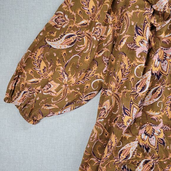 Terra & Sky Womens Blouse Size 4X Brown Paisley Print Ladder Trim Ruffle Peasant - Picture 11 of 11